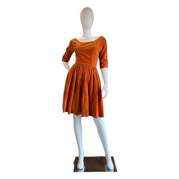 Emma Domb Dresses & Skirts - 1950s Emma Domb Orange Velvet Swing Dress | Party Dress